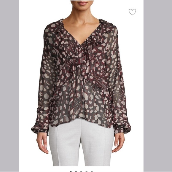 IRO animal print ruffle trim Realize Blouse top - Picture 1 of 13